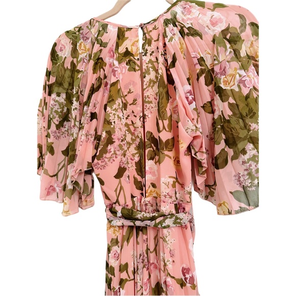 ASOS Floral Pleated Flutter Sleeve Maxi Dress Size 2 Pink Terracotta Rose Design - Picture 8 of 13